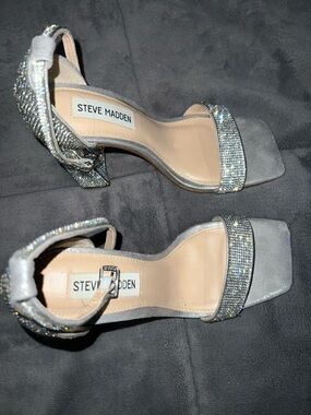 Steve Madden Sparkling Silver Rhinestone Block Heel Sandals
